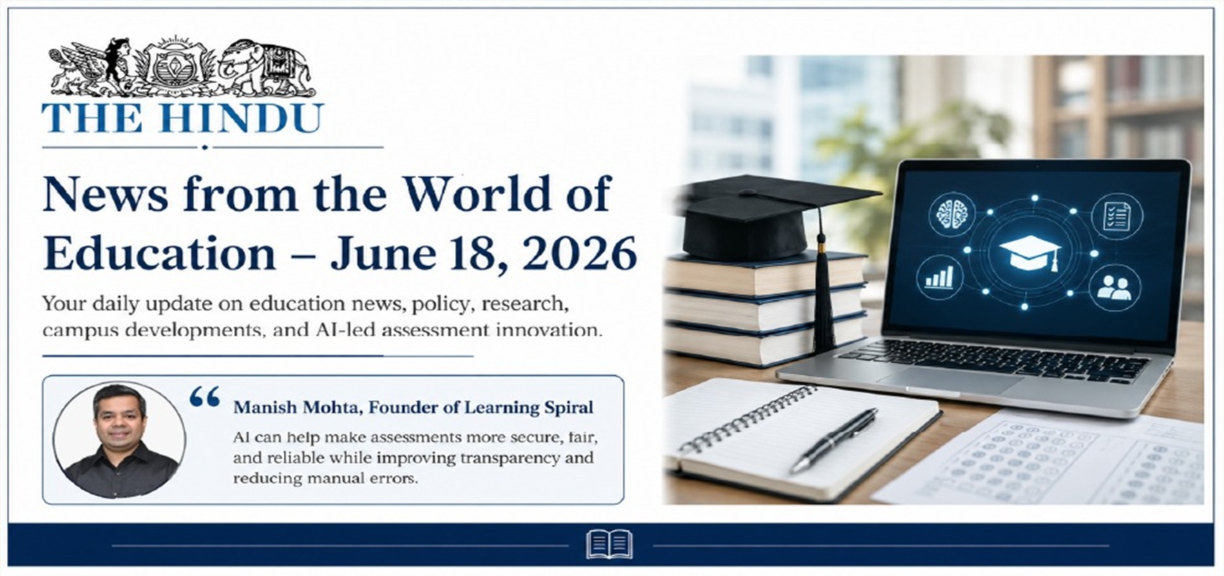 Header banner for The Hindu: 'News from the World of Education – June 18, 2026' with books, graduation cap, and a laptop showing education icons