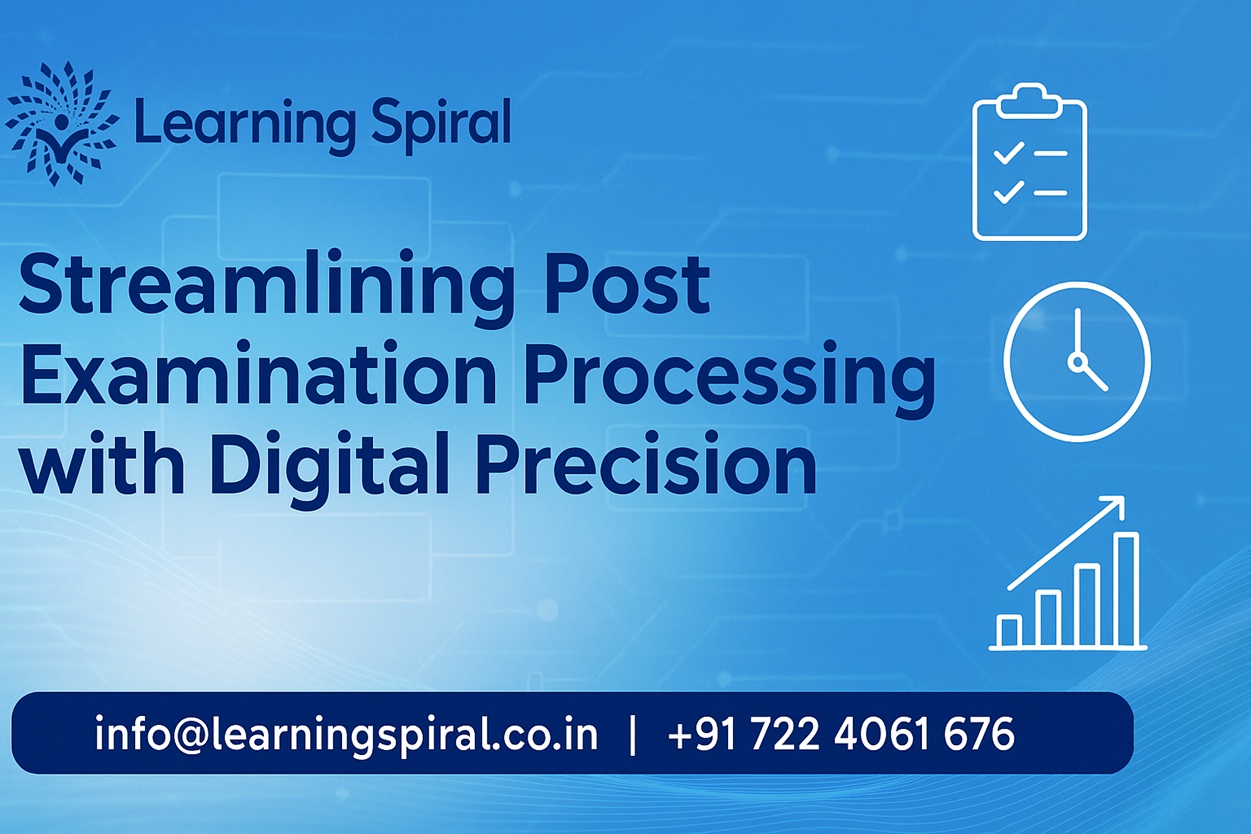 University post examination processing dashboard illustrating digital evaluation and result compilation, supported by Learning Spiral Ltd.