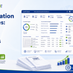 Header reads 'Digital Evaluation for Universities: Scaling Large-Scale Assessments' with a blue analytics dashboard and a network of universities on the right.